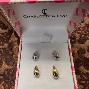 Charlotte & Lexi Two-Tone Teardrop Stud Earrings - Silver & Gold